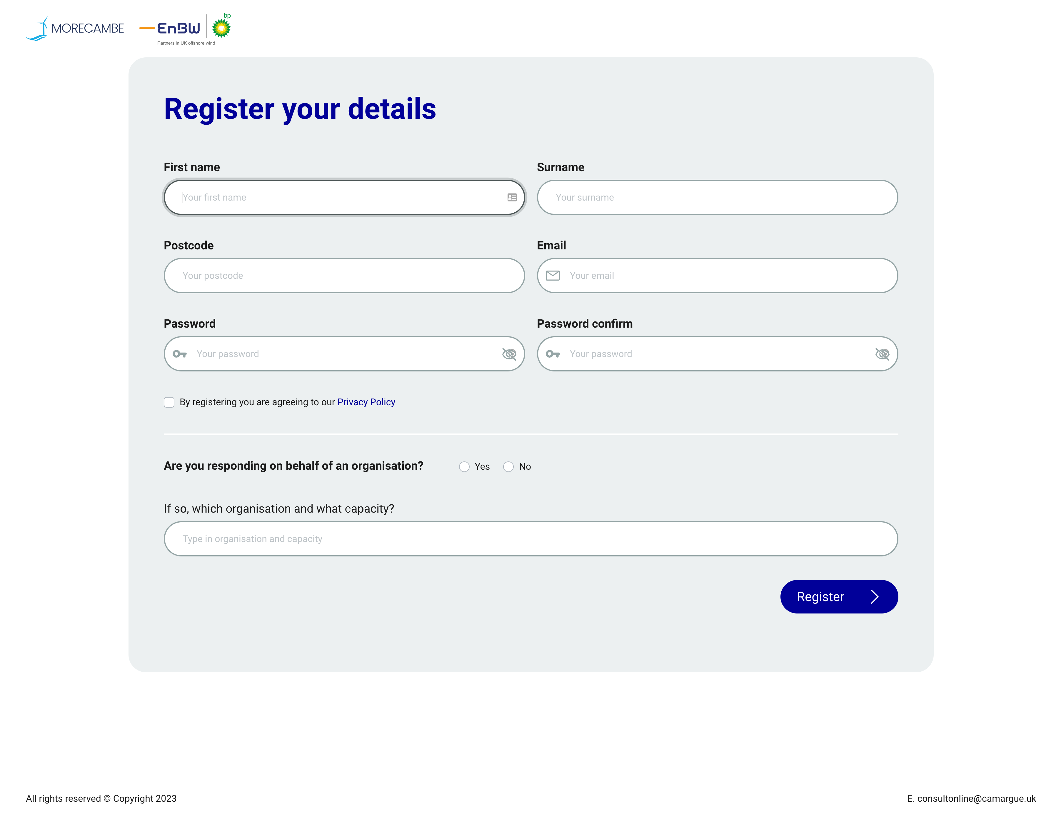 Registration page