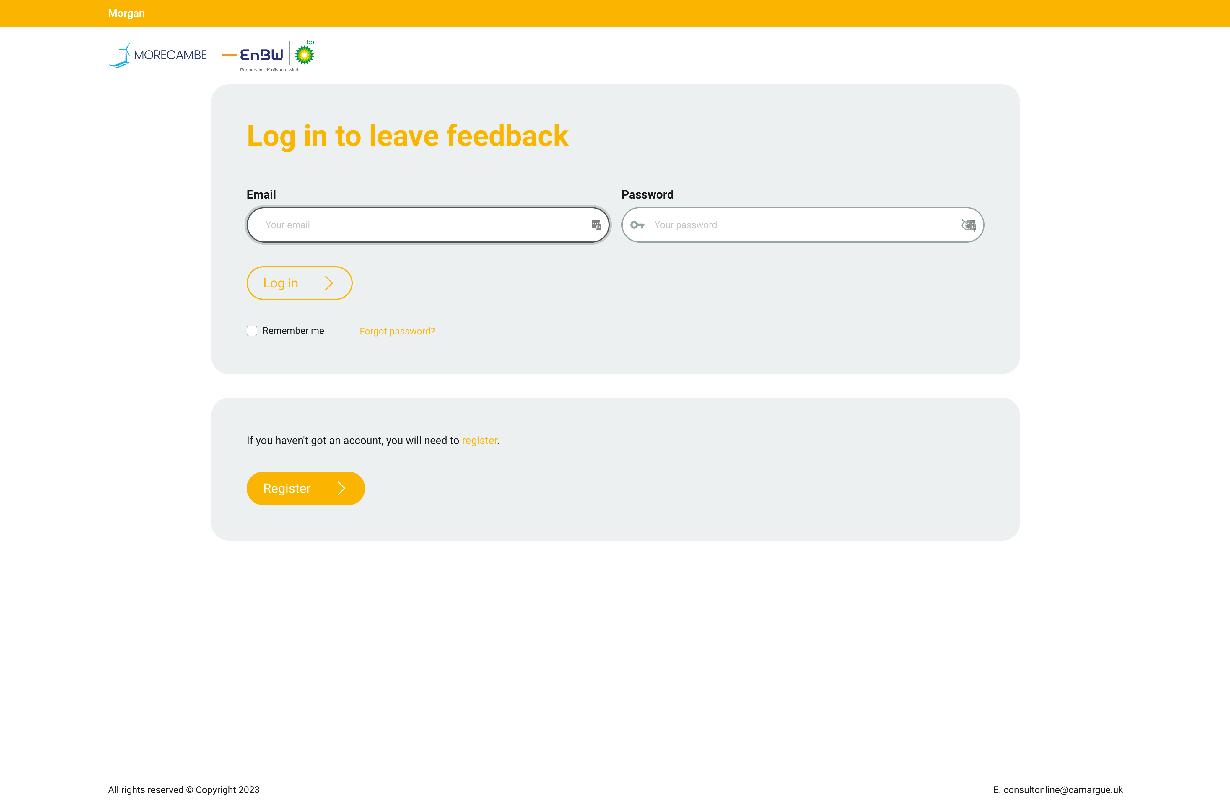 Login page