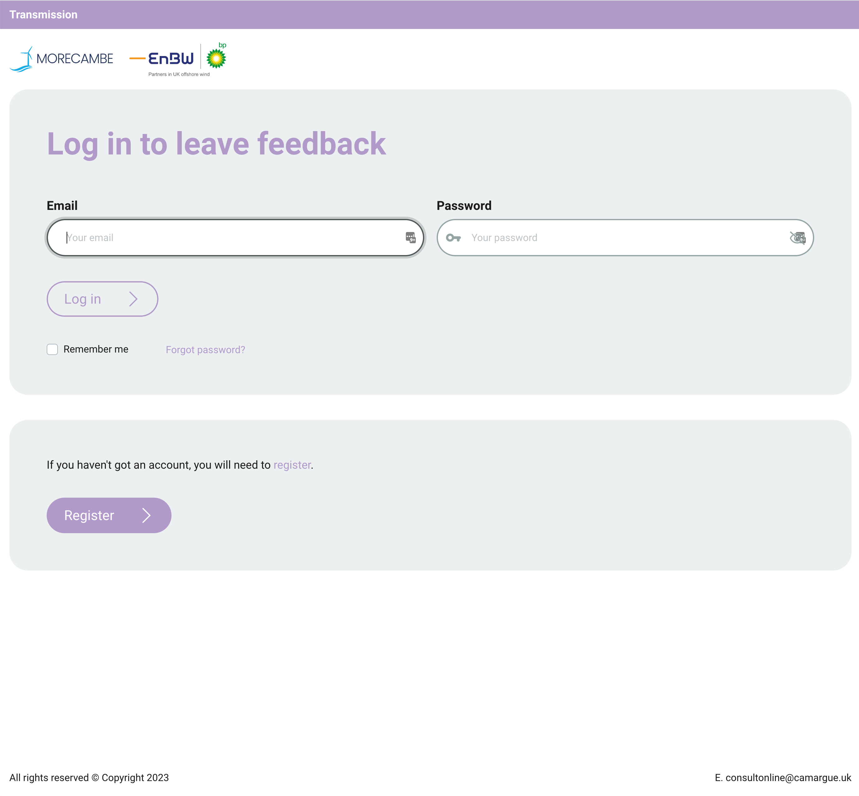 Login page